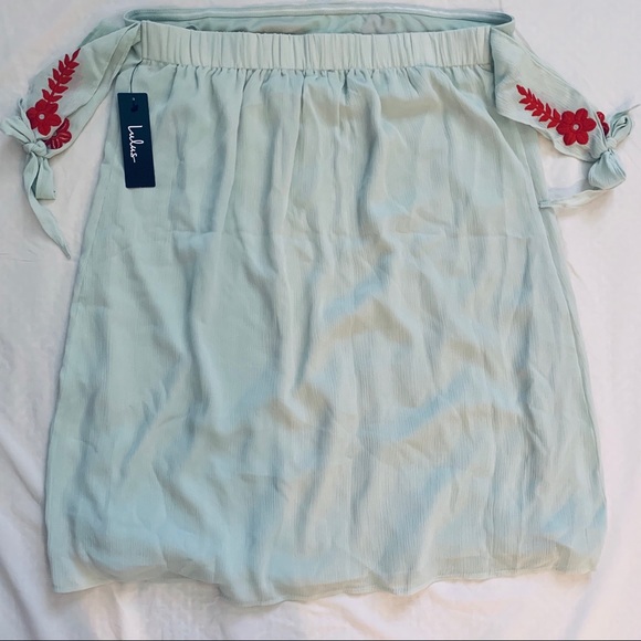 ✨NWT✨ Lulus Crysta Light Sage Embroidered off-the-shoulder Mini Dress,Size Large - Picture 7 of 10
